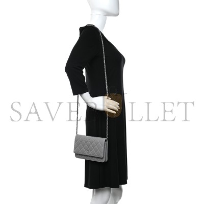 CHANEL LAMBSKIN QUILTED WALLET ON CHAIN WOC GREY (19*13*3cm) 