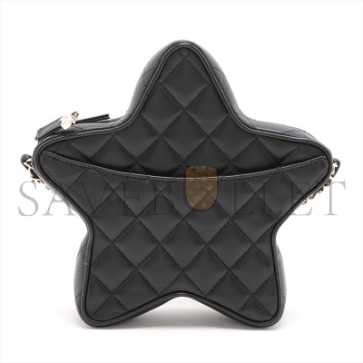 CHANEL LAMBSKIN CHAIN SHOULDER BAG STAR BLACK GOLD METAL FITTI A3501 (22.5*6cm)