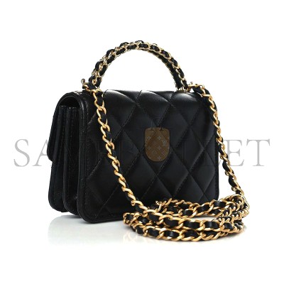 CHANEL LAMBSKIN QUILTED CHAIN TOP HANDLE CLUTCH WITH CHAIN 1126019 (13*10*6cm)