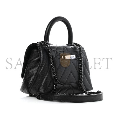 CHANEL CAVIAR CHEVRON QUILTED EXTRA MINI COCO HANDLE FLAP AS2215 (19*16*7cm)