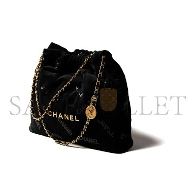CHANEL VELVET SEQUIN QUILTED 22 AS3261 (37*34*8cm)