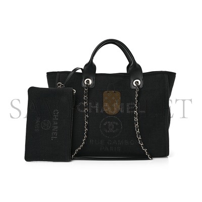 CHANEL MIXED FIBERS SMALL DEAUVILLE TOTE NAVY 1648915 (34*27*18cm)