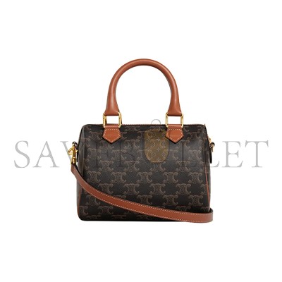 CELINE SMALL BOSTON BAG IN TRIOMPHE CANVAS AND CALFSKIN 113772CAS.04LU (19.5*14*7cm)