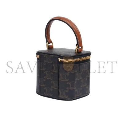 CELINE MINI VANITY CASE IN TRIOMPHE CANVAS AND CALFSKIN 100766 (9.5*9*9cm)
