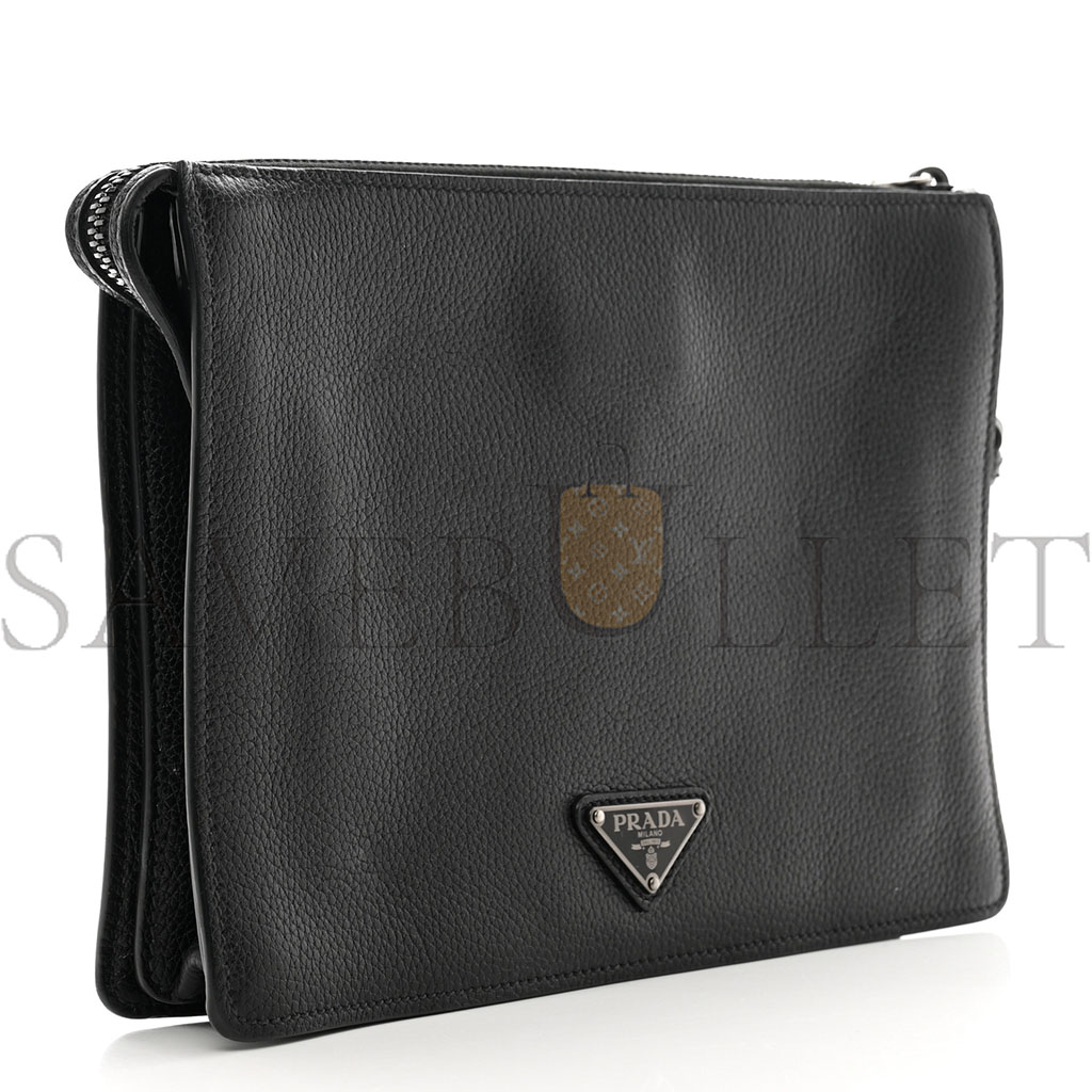 PRADA VITELLO DAINO WRISTLET POUCH BLACK (25*18*5cm)