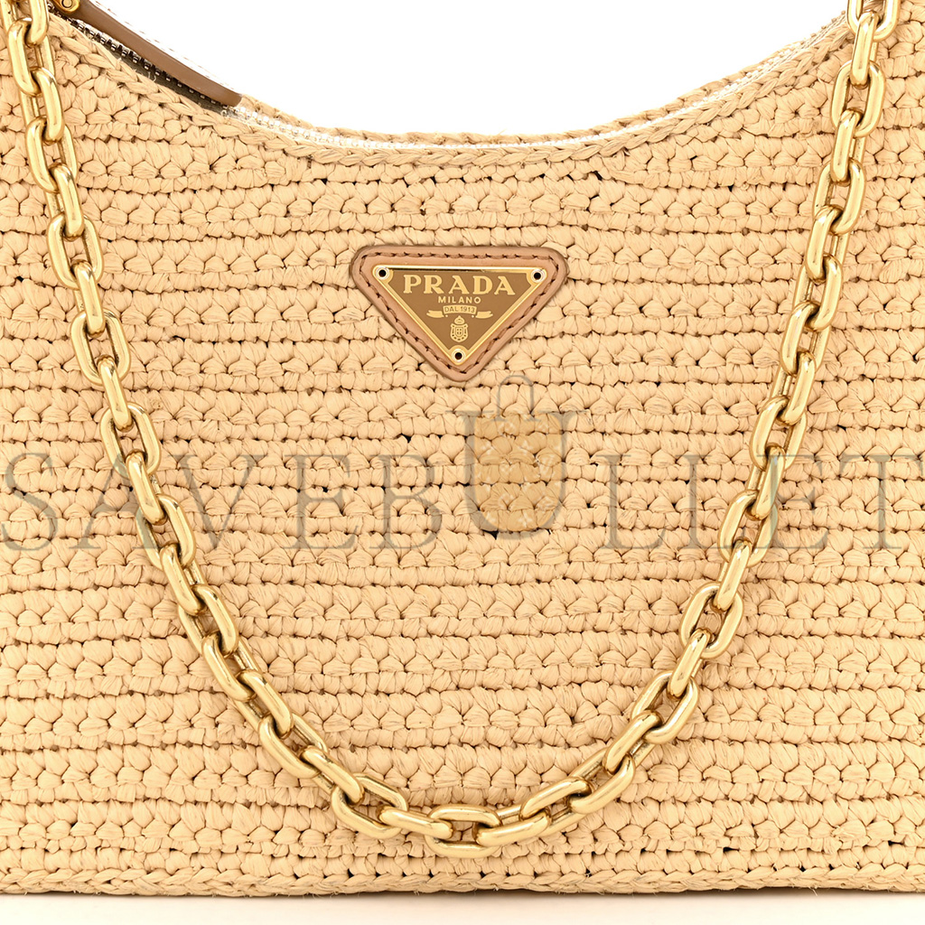 PRADA RAFFIA RE-EDITION 2005 SHOULDER BAG TAN (22*17*6cm)