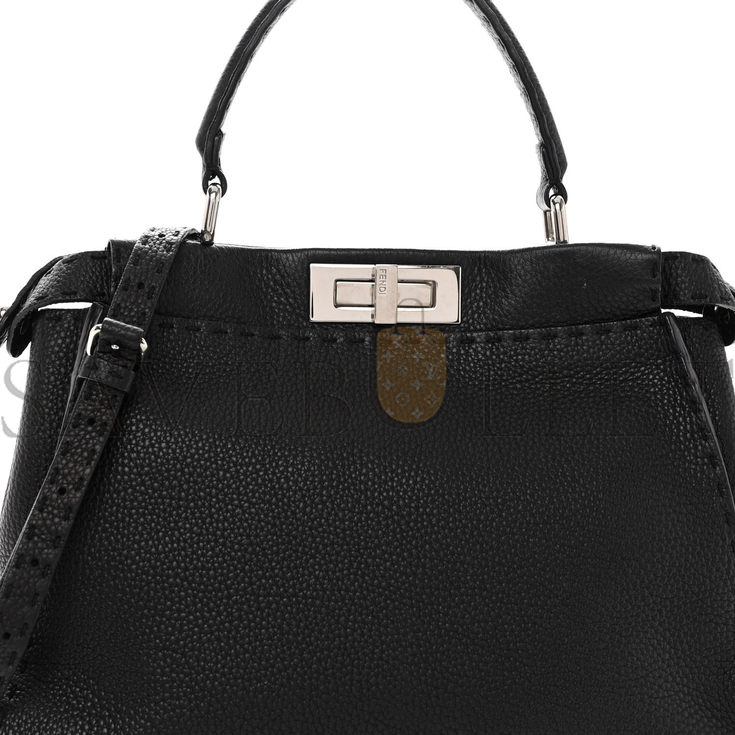 FENDI CUOIO ROMANO SELLERIA BI-COLOR MINI PEEKABOO ICONIC SATCHEL BLACK MOU (34*22*12cm)