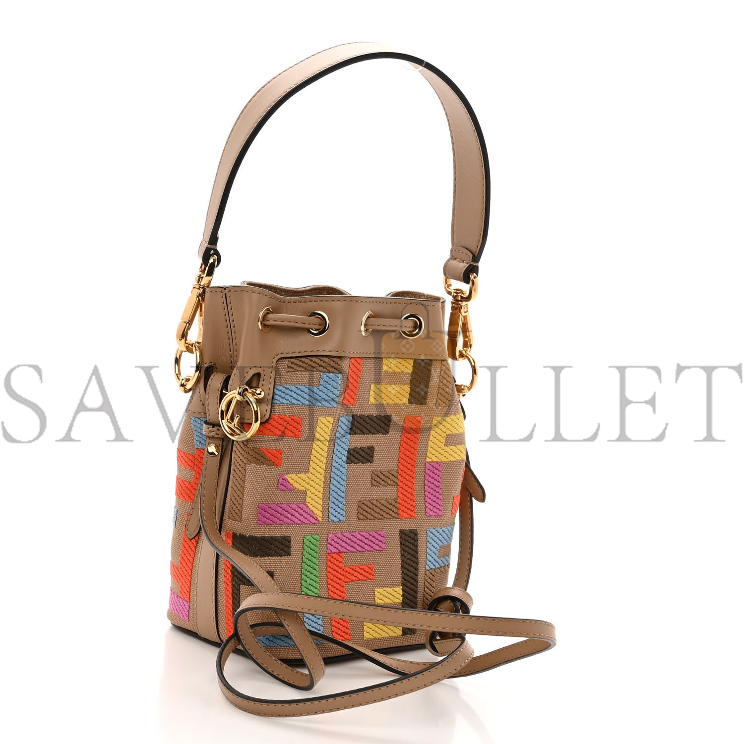 FENDI CANVAS VITELLO KING F IS FENDI FF MULTICOLOR EMBROIDERED MINI MON TRESOR BUCKET BAG MULTICOLOR CUOIO (18*12*10cm)