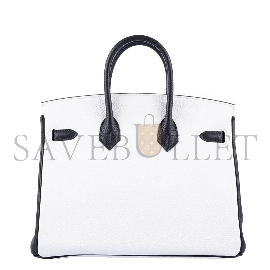 HERMÈS BIRKIN 25 TOGO LEATHER BLACK AND WHITE SILVER BUCKLE BAG 1383601 (25*20*13cm)