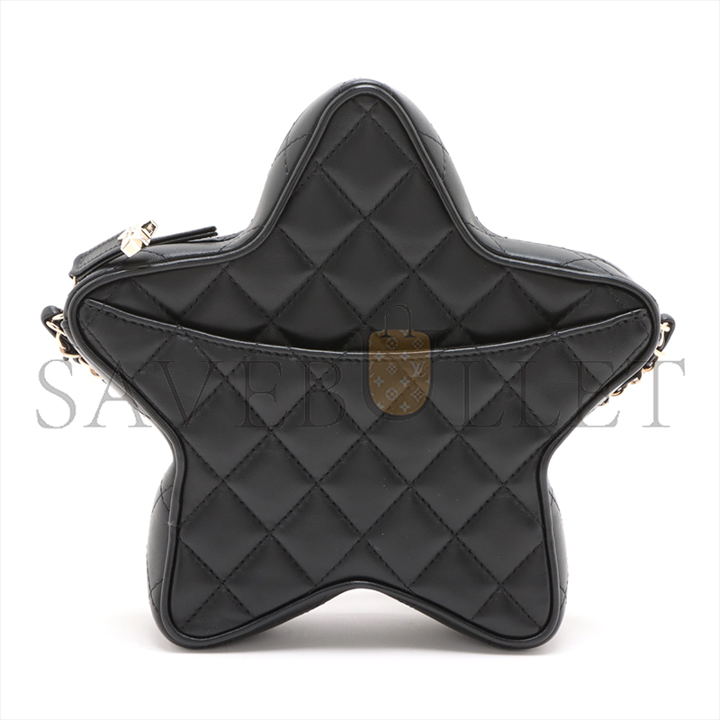 CHANEL LAMBSKIN CHAIN SHOULDER BAG STAR BLACK GOLD METAL FITTI A3501 (22.5*6cm)