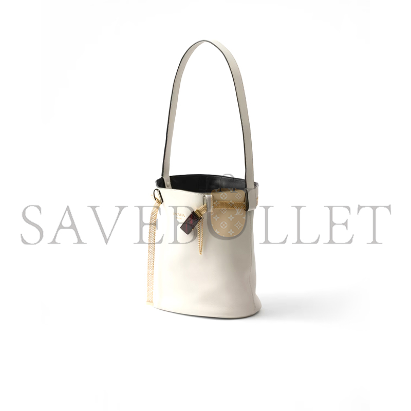 PRADA BUCKLE LEATHER BUCKET BAG WITH JEWELED BELT 1BE085 (29*16.5*18cm) PRADA BUCKLE LEATHER BUCKET BAG WITH JEWELED BELT 1BE085 (29*16.5*18cm)