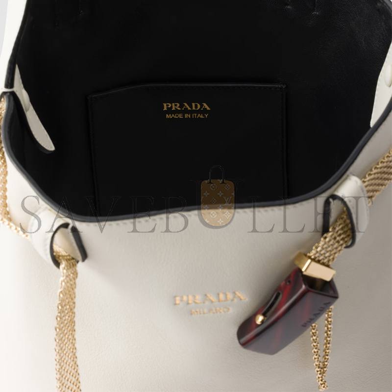 PRADA BUCKLE LEATHER BUCKET BAG WITH JEWELED BELT 1BE085 (29*16.5*18cm) PRADA BUCKLE LEATHER BUCKET BAG WITH JEWELED BELT 1BE085 (29*16.5*18cm)