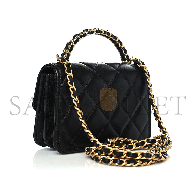 CHANEL LAMBSKIN QUILTED CHAIN TOP HANDLE CLUTCH WITH CHAIN 1126019 (13*10*6cm)