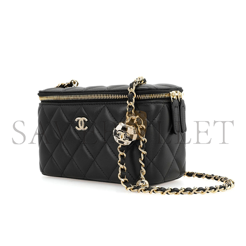 CHANEL VANITY CASE BLACK AND WHITE FOOTBALL GOLD BALL AP2303 (16*10*8cm)