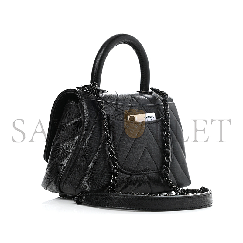 CHANEL CAVIAR CHEVRON QUILTED EXTRA MINI COCO HANDLE FLAP AS2215 (19*16*7cm)