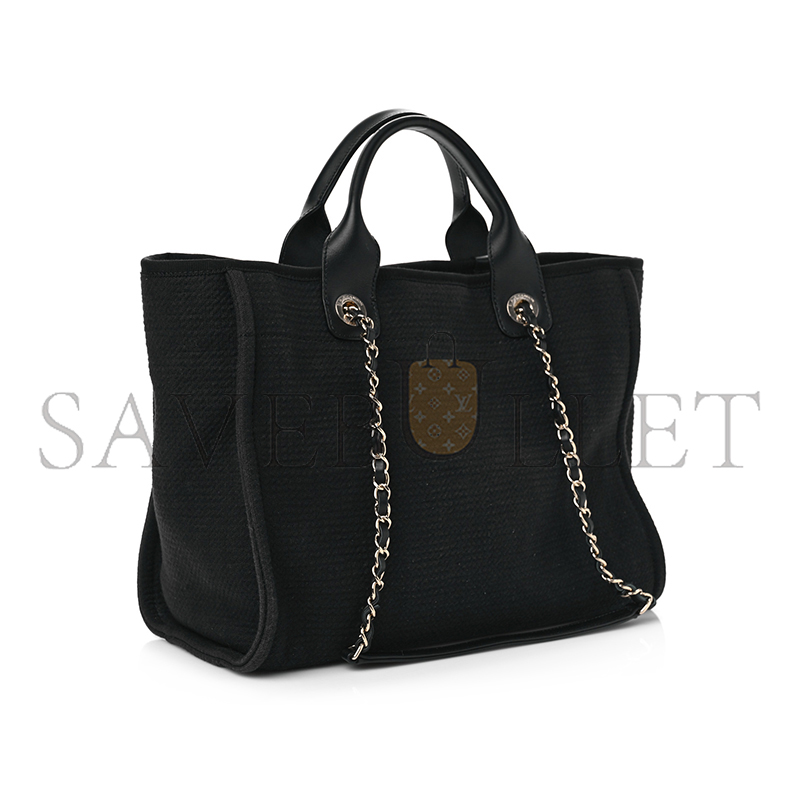 CHANEL MIXED FIBERS SMALL DEAUVILLE TOTE NAVY 1648915 (34*27*18cm)