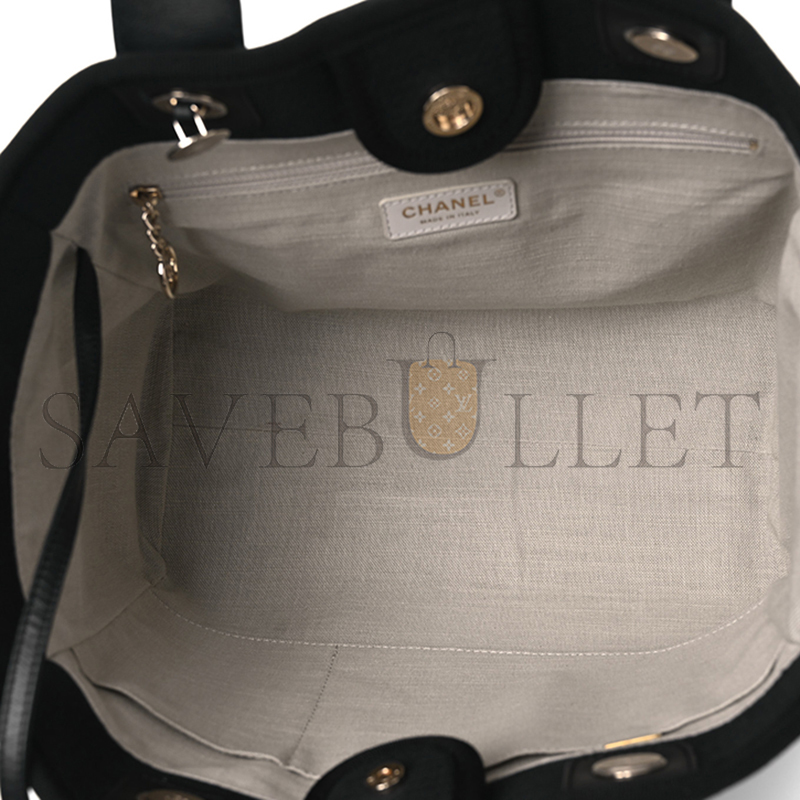 CHANEL MIXED FIBERS SMALL DEAUVILLE TOTE NAVY 1648915 (34*27*18cm)