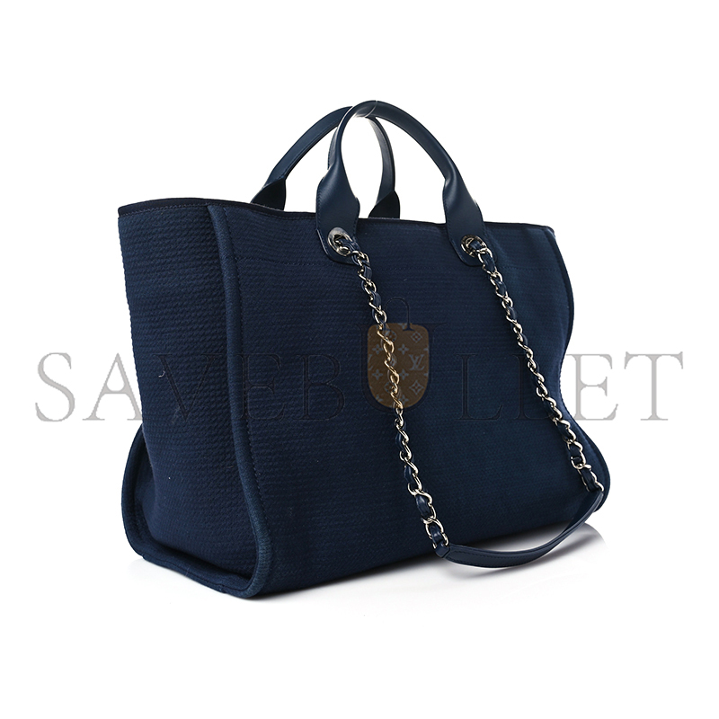 CHANEL MIXED FIBERS CALFSKIN MEDIUM DEAUVILLE TOTE NAVY BLUE 1142532 (39*29*20cm)