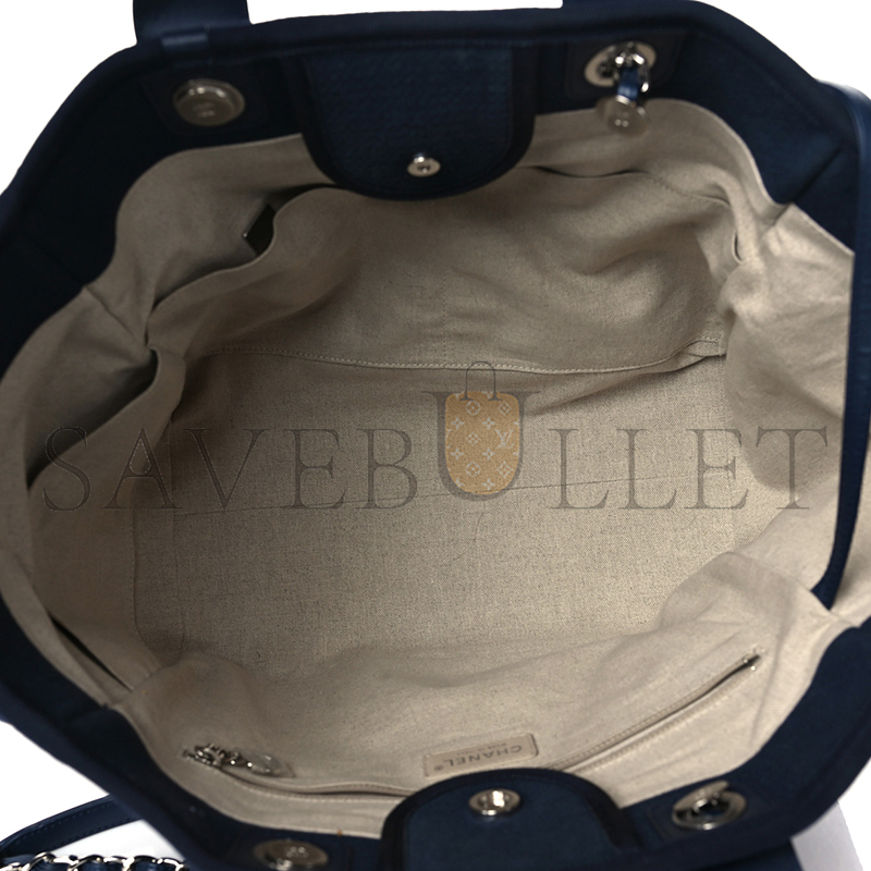 CHANEL MIXED FIBERS CALFSKIN MEDIUM DEAUVILLE TOTE NAVY BLUE 1142532 (39*29*20cm)