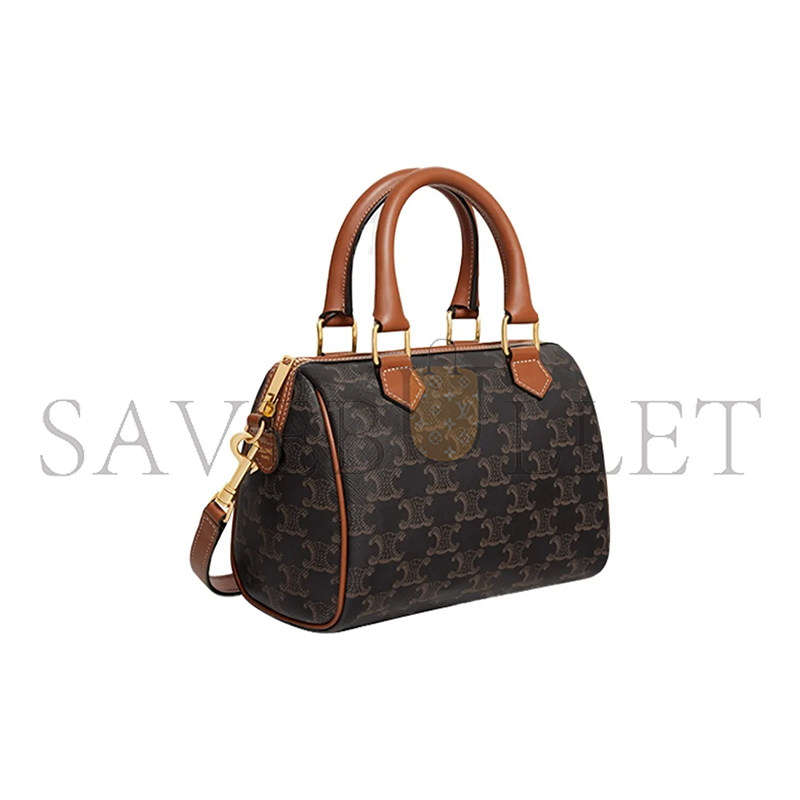 CELINE SMALL BOSTON BAG IN TRIOMPHE CANVAS AND CALFSKIN 113772CAS.04LU (19.5*14*7cm)