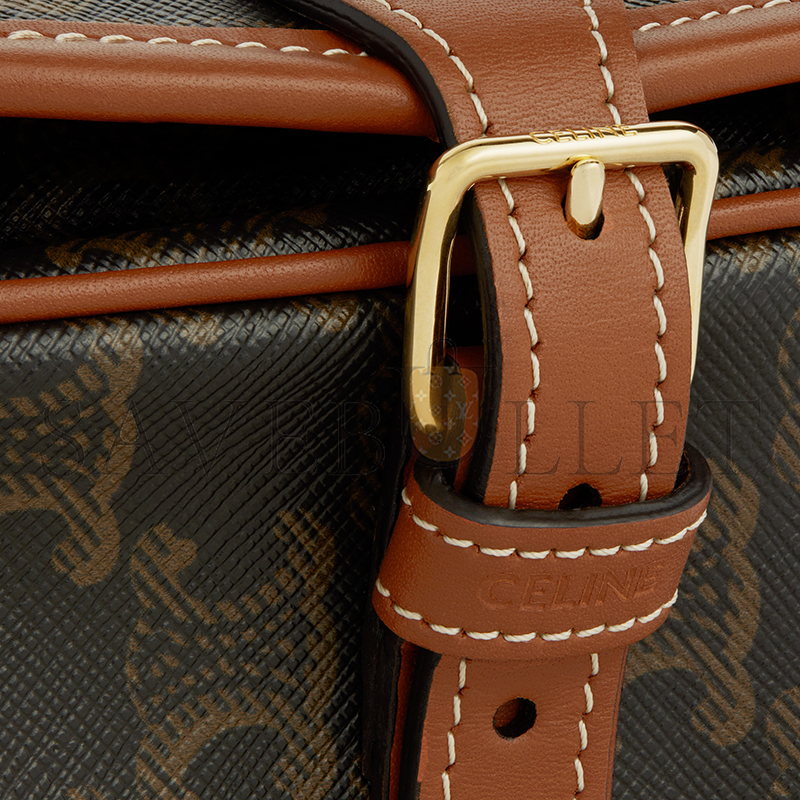 CELINE MEDIUM FOLCO BAG IN TRIOMPHE CANVAS AND CALFSKIN 191502BZJ.04LU (18*17*6.5cm)