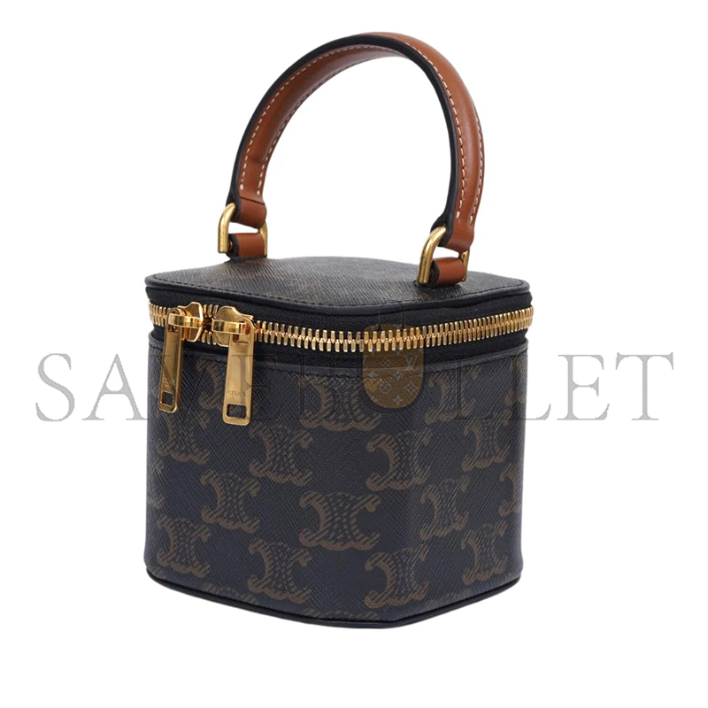 CELINE MINI VANITY CASE IN TRIOMPHE CANVAS AND CALFSKIN 100766 (9.5*9*9cm)