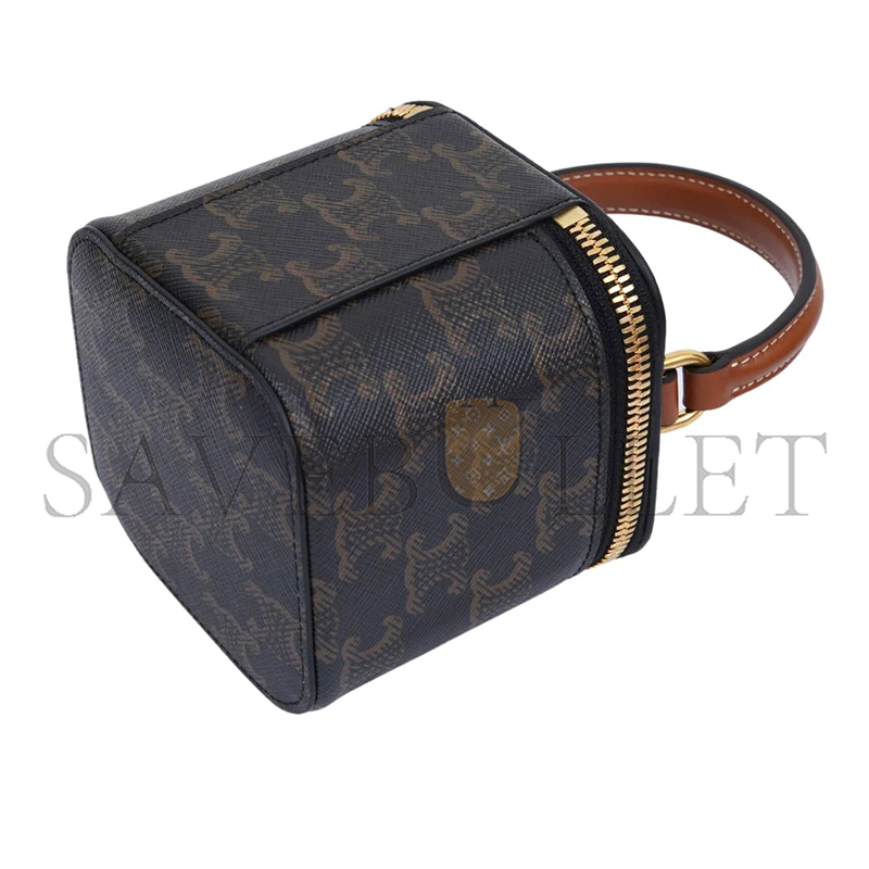 CELINE MINI VANITY CASE IN TRIOMPHE CANVAS AND CALFSKIN 100766 (9.5*9*9cm)