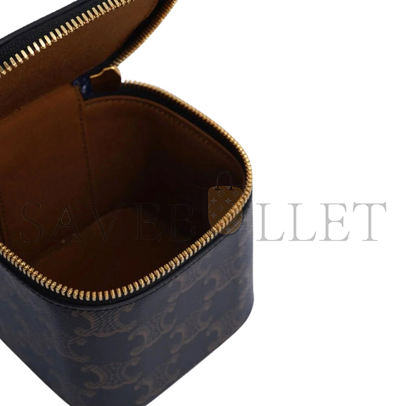 CELINE MINI VANITY CASE IN TRIOMPHE CANVAS AND CALFSKIN 100766 (9.5*9*9cm)