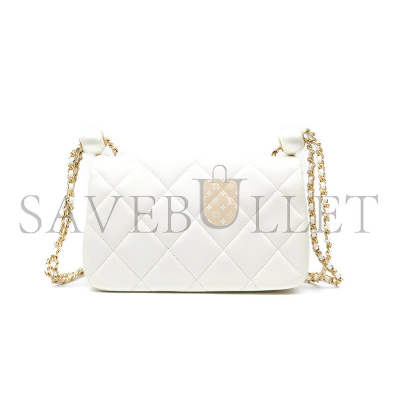 CHANEL MASTER DOUBLE PEARL ADJUSTABLE CHAIN FLAP BAG AS4861 (20.5*13*6.5cm)