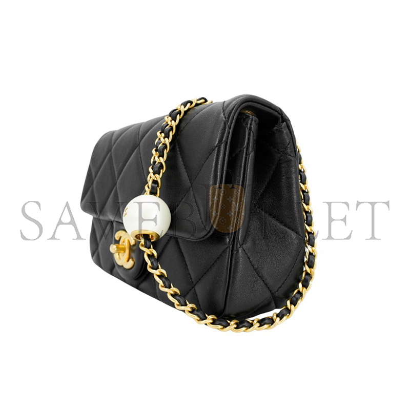 CHANEL MASTER DOUBLE PEARL ADJUSTABLE CHAIN FLAP BAG AS4861 (20.5*13*6.5cm)