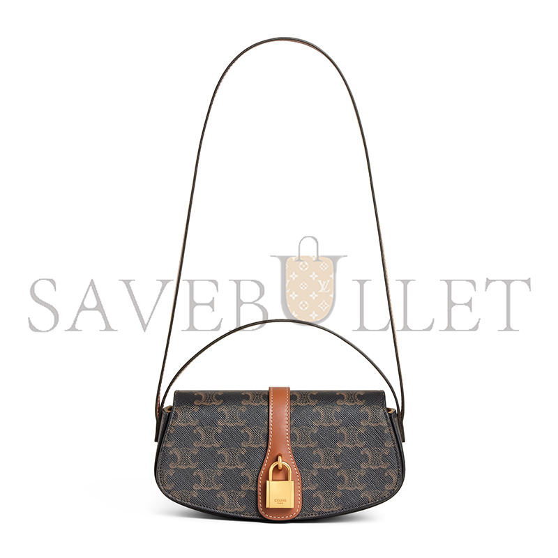 CELINE CLUTCH ON STRAP TABOU IN TRIOMPHE CANVAS AND CALFSKIN 10I592DQ2.04LU (18*8*5cm)