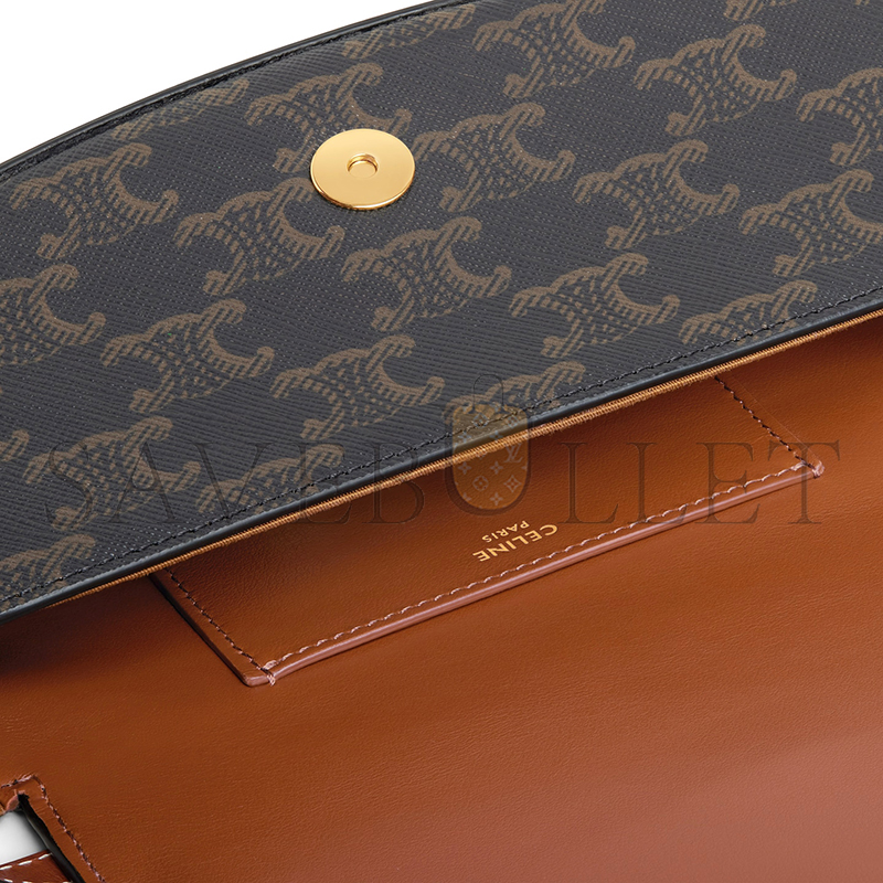 CELINE CLUTCH ON STRAP TABOU IN TRIOMPHE CANVAS AND CALFSKIN 10I592DQ2.04LU (18*8*5cm)