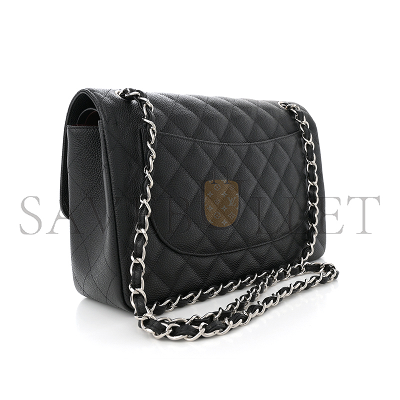 CHANEL MASTER CAVIAR QUILTED JUMBO DOUBLE FLAP BLACK 1633607 (30*20*9cm)