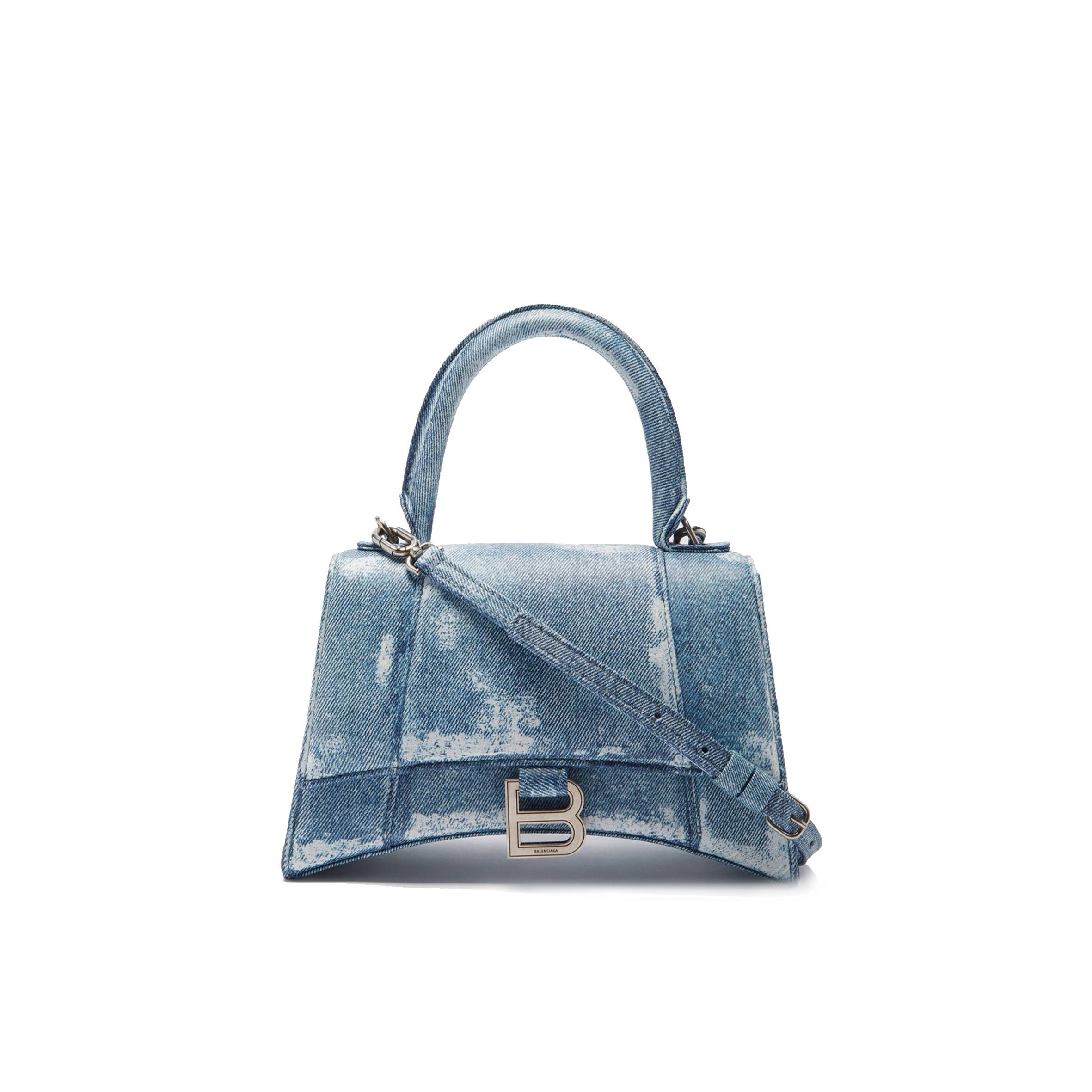 BALENCIAGA BLUE HOURGLASS DENIM-PRINT LEATHER BAG MATCHESFASHION US (26.1*14*10.6cm)