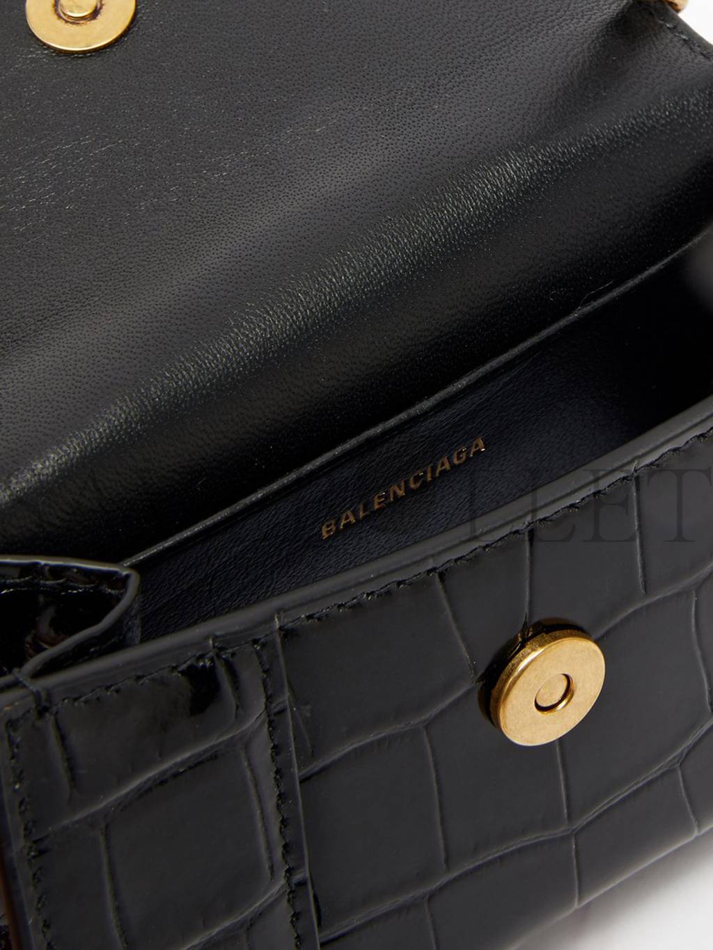 BALENCIAGA BLACK HOURGLASS MINI B-LOGO CROCODILE-EFFECT LEATHER BAG MATCHESFASHION US (11.6*7.8*4.5cm)