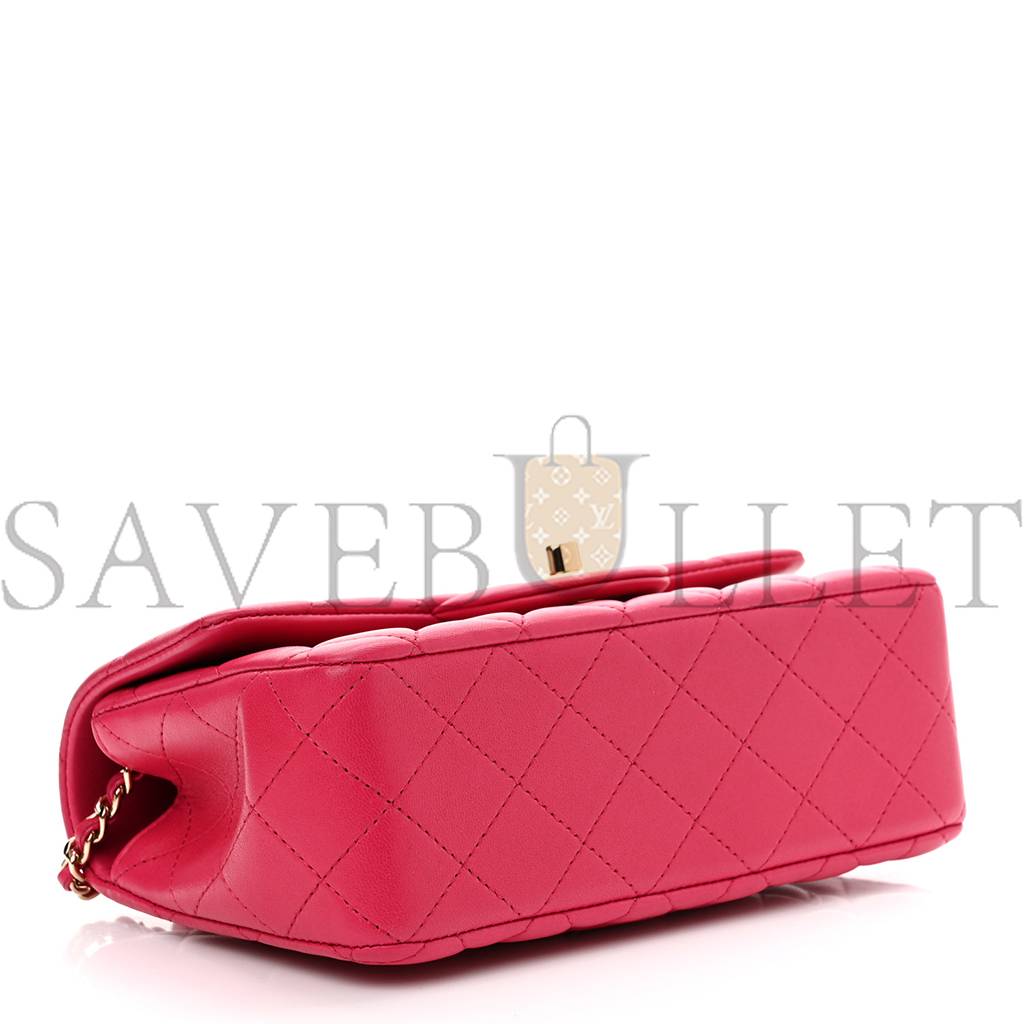 CHANEL LAMBSKIN QUILTED MINI TOP HANDLE RECTANGULAR FLAP DARK PINK ROSE GOLD HARDWARE (19*13*7cm)