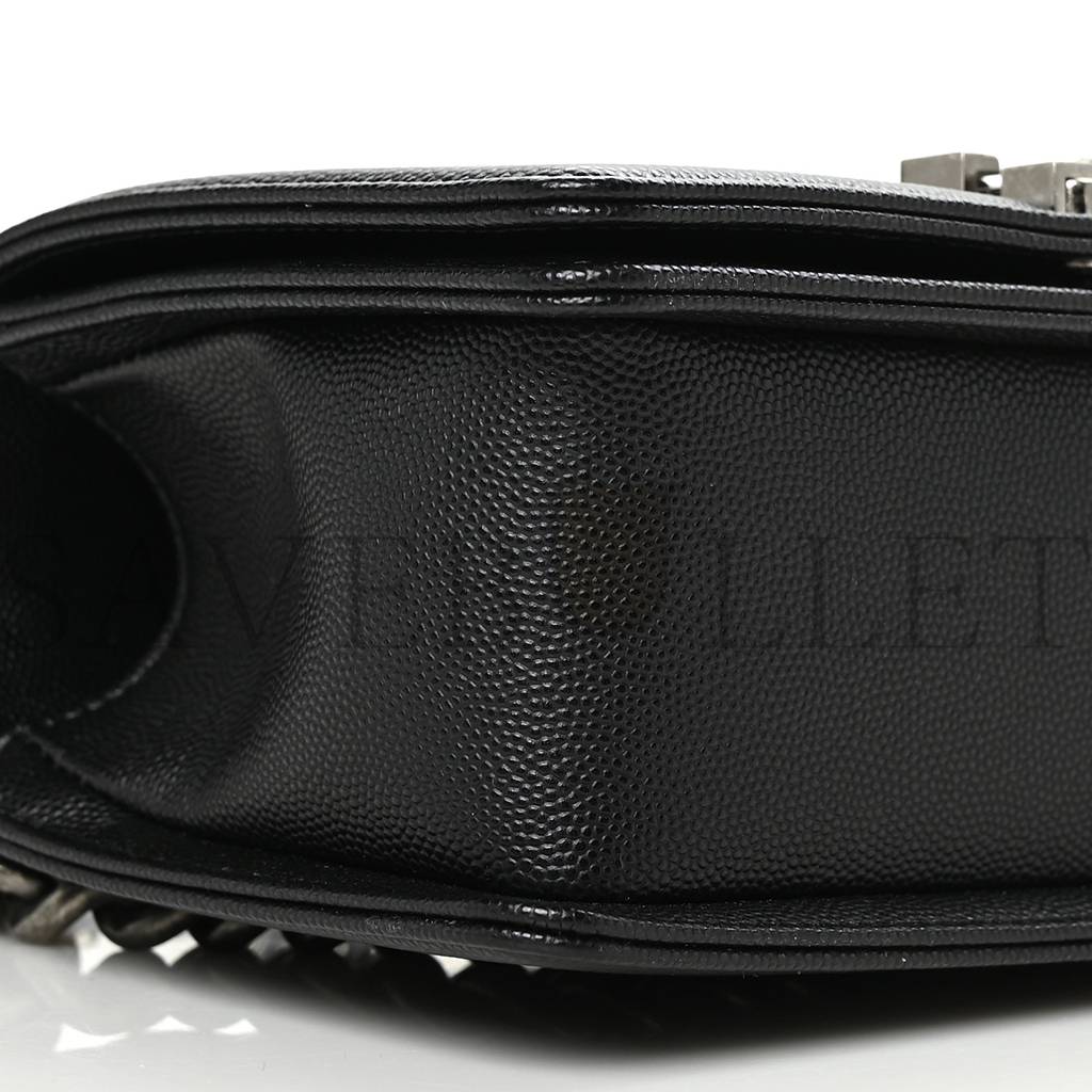 CHANEL CAVIAR QUILTED SMALL BOY FLAP BLACK SILVER HARDWARE (19.7*12.1*7.6cm)