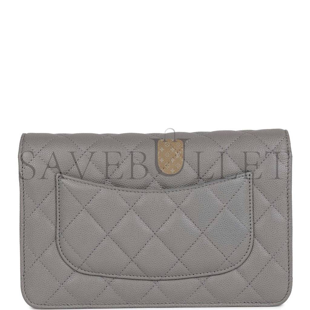 CHANEL WALLET ON CHAIN WOC GREY CAVIAR LIGHT GOLD HARDWARE (19*13*4cm)