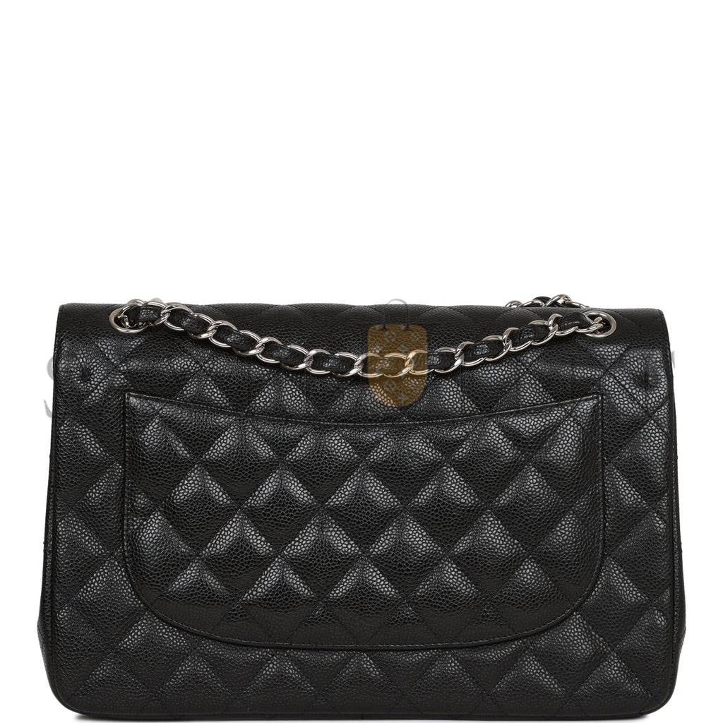 CHANEL JUMBO CLASSIC DOUBLE FLAP BAG BLACK CAVIAR SILVER HARDWARE (30*20*9cm)