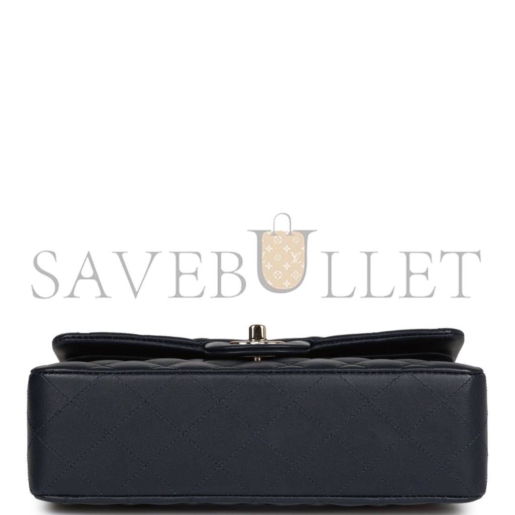 CHANEL SMALL CLASSIC DOUBLE FLAP NAVY LAMBSKIN LIGHT GOLD HARDWARE (23*13*6cm)