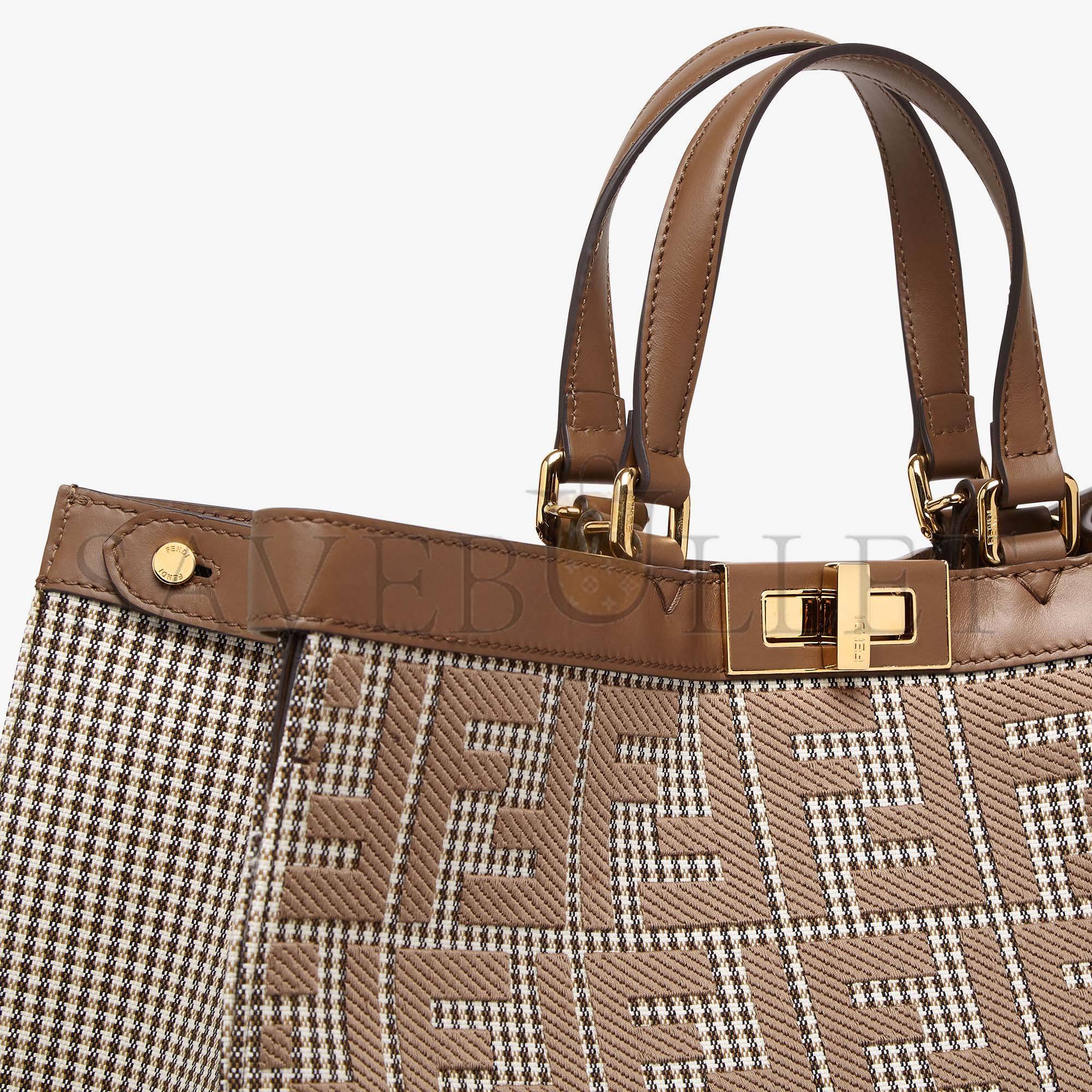 FENDI X-TOTE - BROWN HOUNDSTOOTH WOOL SHOPPER WITH FF EMBROIDERY 8BH374AKRZF1IRG (41*29.5*16cm)