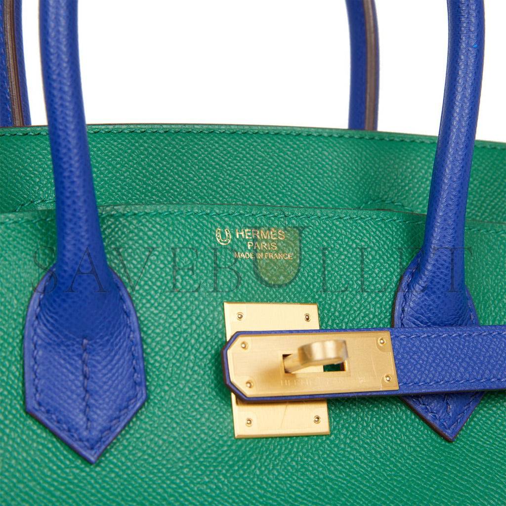 HERMES SPECIAL ORDER (HSS) BIRKIN 30 VERT VERONE AND BLEU ELECTRIC EPSOM BRUSHED GOLD HARDWARE ( 30cm*22*16cm)