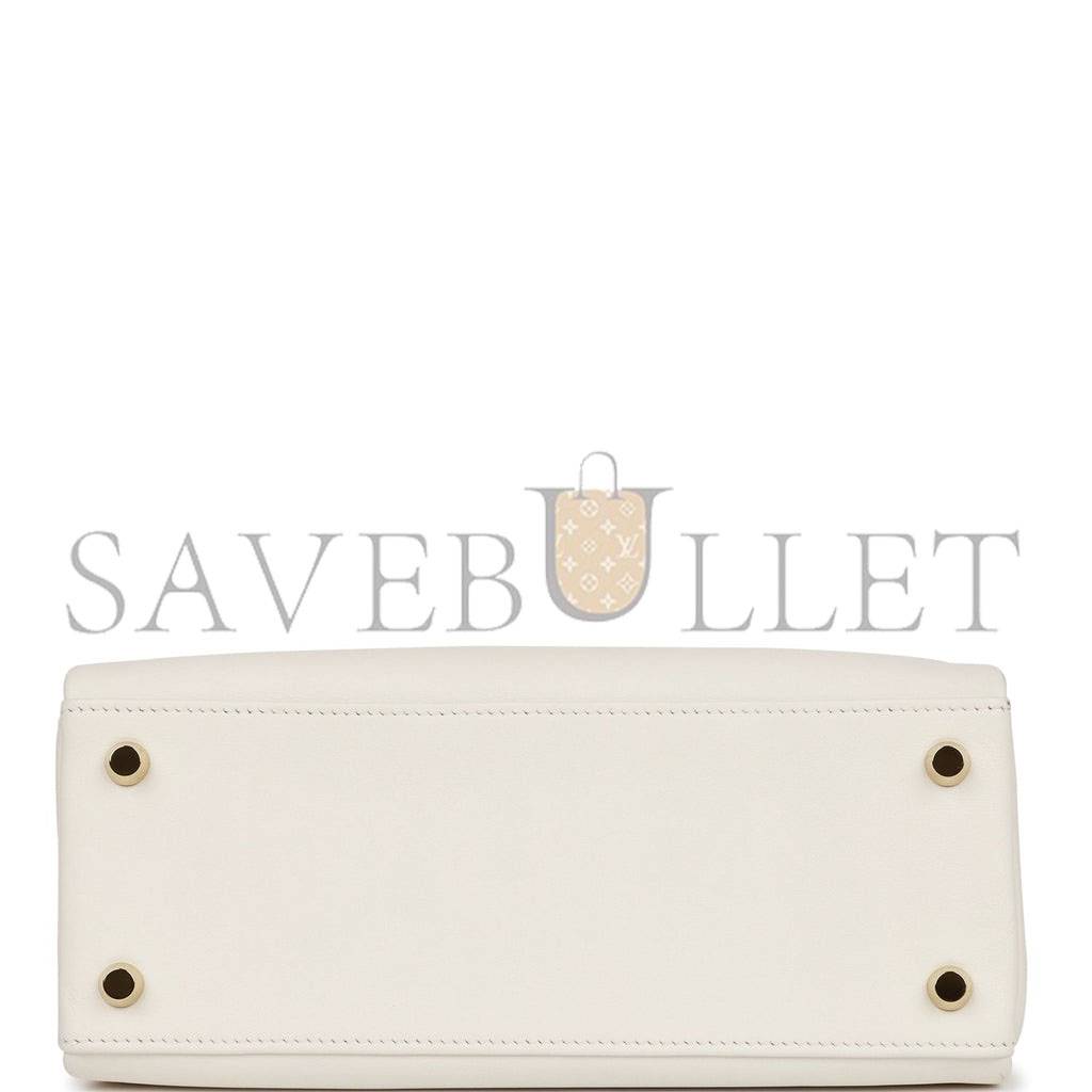 HERMES KELLY RETOURNE 25 WHITE SWIFT GOLD HARDWARE HANDMADE (25*17*7cm)