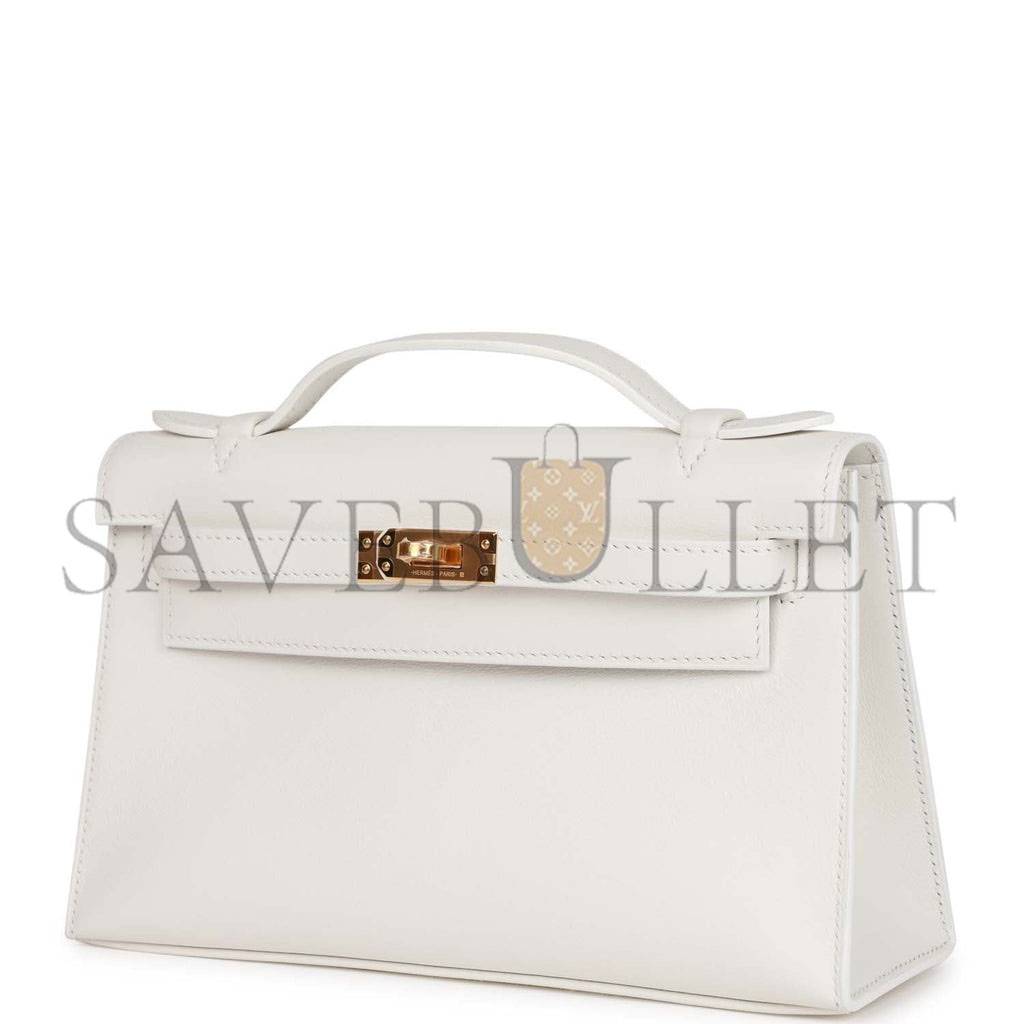 HERMES MINI KELLY POCHETTE WHITE SWIFT GOLD HARDWARE  (22*14*7cm)