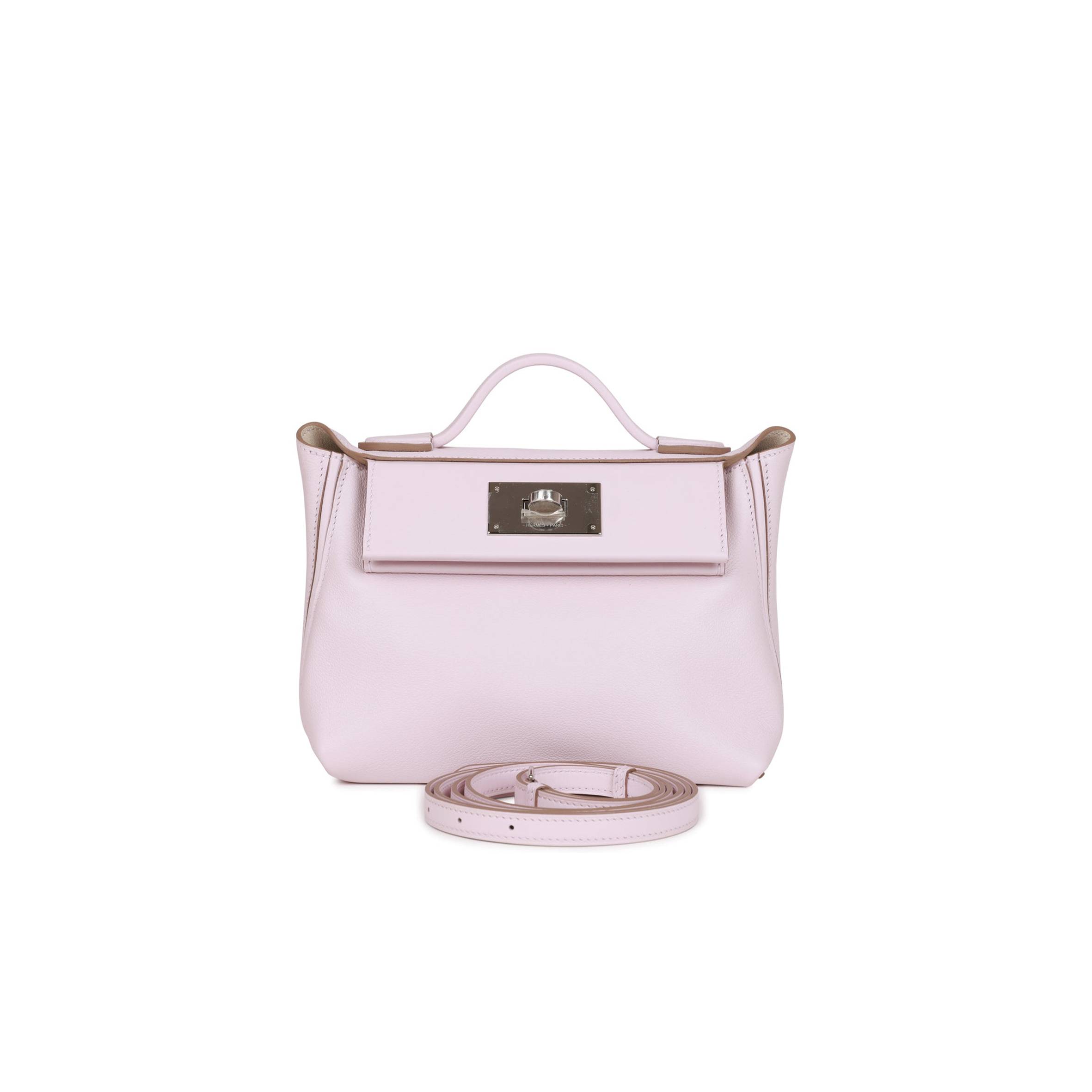 HERMES MINI 2424 BAG MAUVE PALE VERSO EVERCOLOR AND SWIFT PALLADIUM HARDWARE (23*17*11cm)