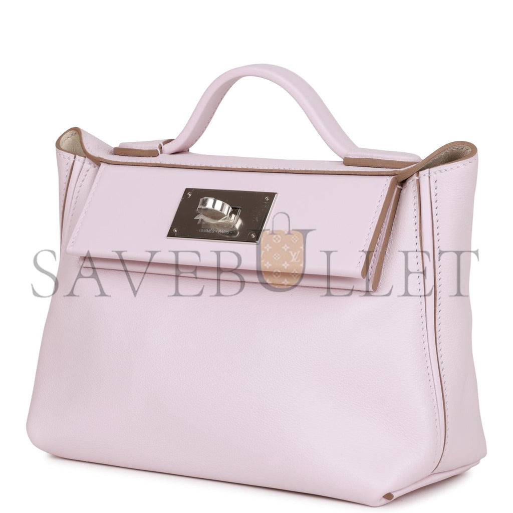 HERMES MINI 2424 BAG MAUVE PALE VERSO EVERCOLOR AND SWIFT PALLADIUM HARDWARE (23*17*11cm)