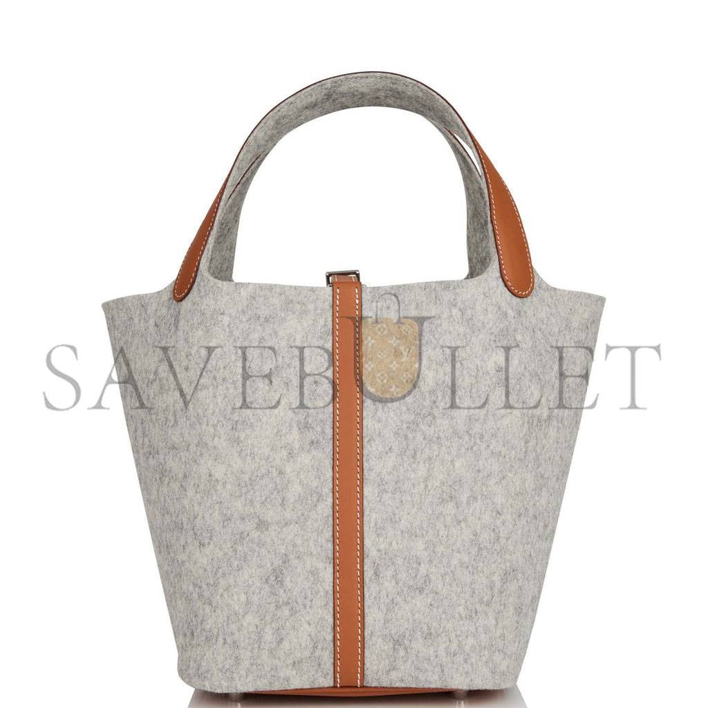 HERMES PICOTIN LOCK 22 GRIS CLAIR FEUTRE AND BARENIA PALLADIUM HARDWARE (22*21*18cm)