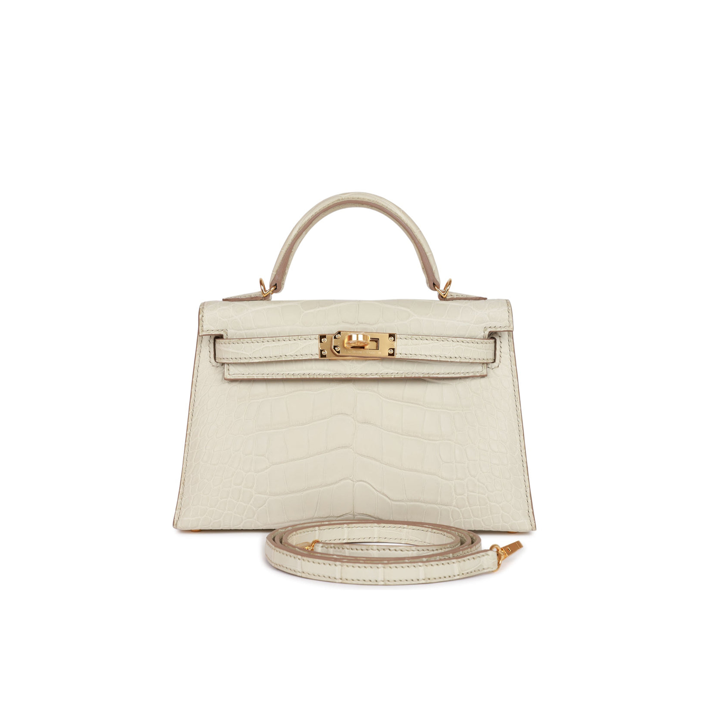 HERMES MINI KELLY SELLIER 20CM BETON MATTE ALLIGATOR GOLD HARDWARE (19*12*5.5cm)