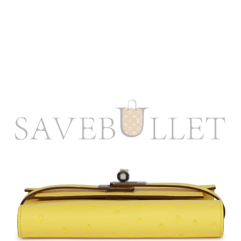 HERMES MEDIUM KELLY DEPLIANT WALLET JAUNE CITRON OSTRICH PALLADIUM HARDWARE (15*10*3cm)