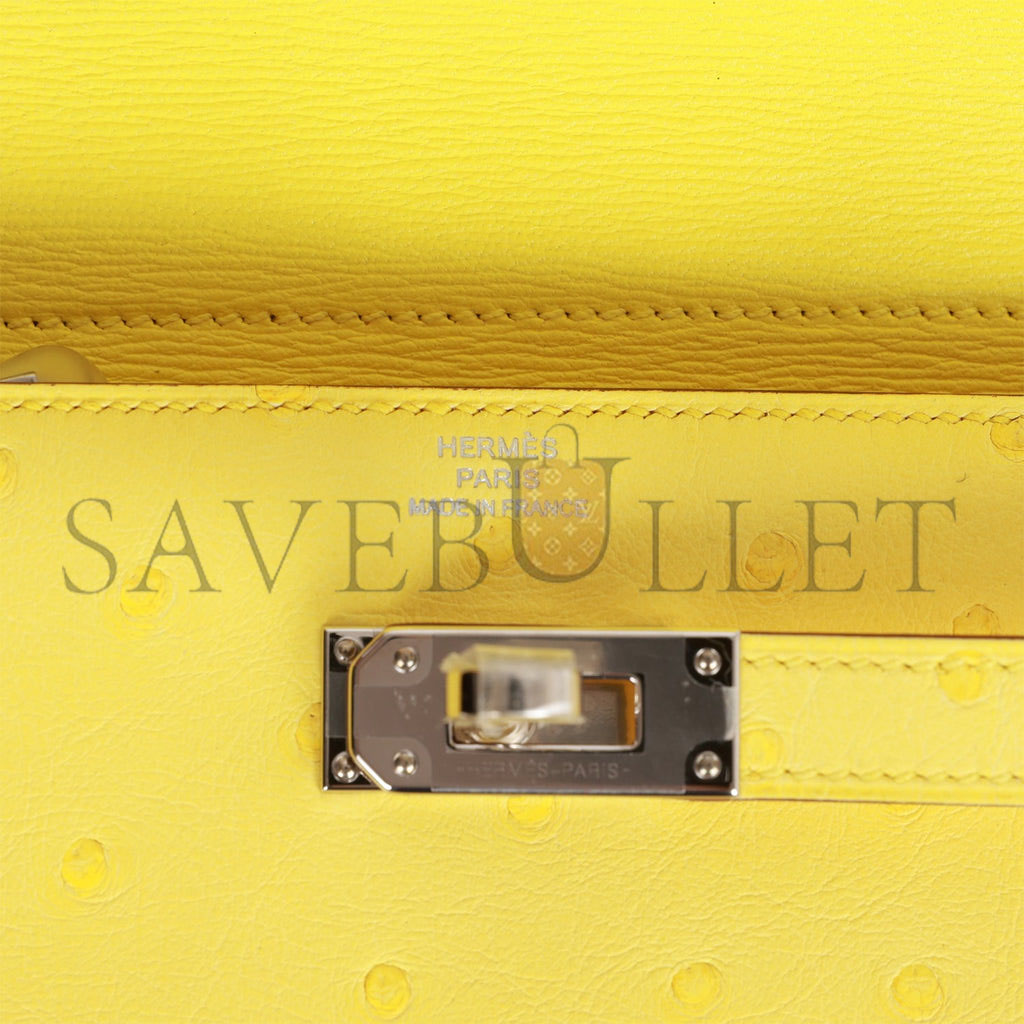 HERMES MEDIUM KELLY DEPLIANT WALLET JAUNE CITRON OSTRICH PALLADIUM HARDWARE (15*10*3cm)